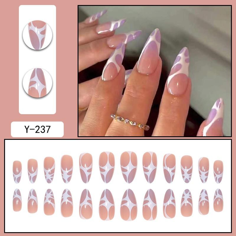 Pre-made Press-On Nails With Gradient Line Design Minimalist INS Style False Nail Tips Women