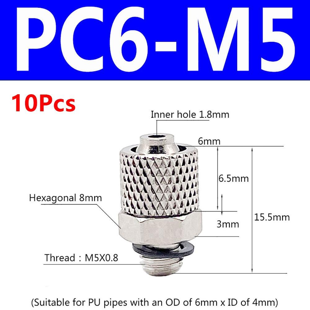 10Pcs Male Thread Air Tube Connector M3 M4 M5 M6 Pneumatic Pipe Connector Quick Fitting Fast Joint