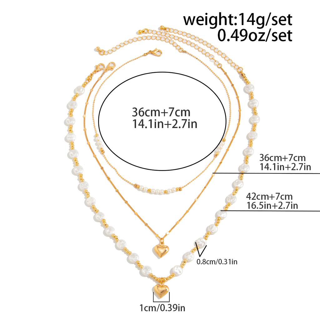 Salircon Exquisite Imitation Pearl Love Heart Pendant Necklace Women Multilayer Trendy Elegant Metal Clavicle Chain Y2K Jewelry