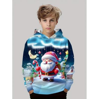 Christmas Children's Hoodie Santa Claus Print Boy Girl Sweatshirt Fashion Cartoon Kids Clothes Holiday Party Children's Clothing