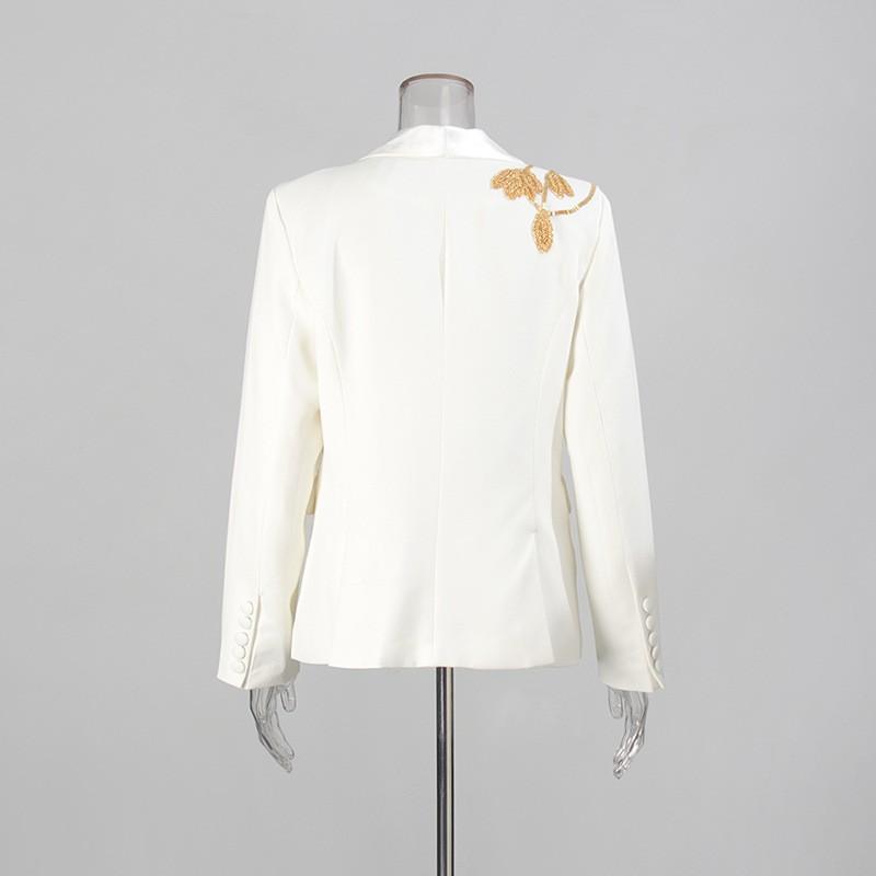 Fashionable Temperament Suit Heavy Industry Beaded Design Slim Coat High-rise Straight Flared Trousers