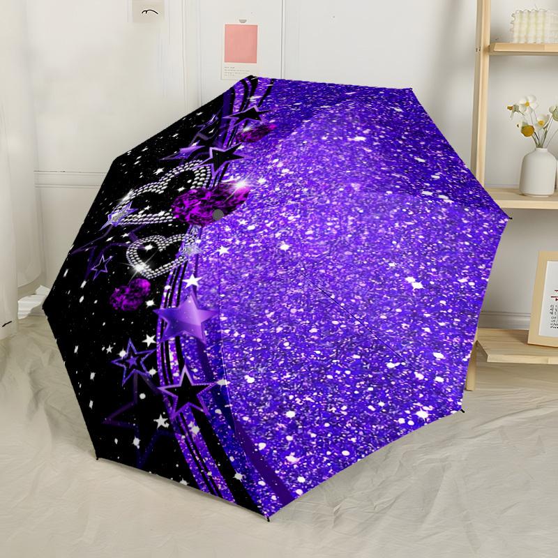 Purple Butterfly With Diamonds And Pearls Portable Automatic Umbrella With Elegant Collapsible Folding Umbrella With 8 Ribs Sturdy Construction For