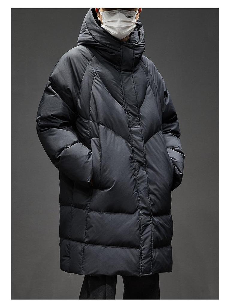 Men's Luxury Mid-length Hooded Down Jacket - Thick, Warm, Winter Coat with 90% White Duck Down Filling.