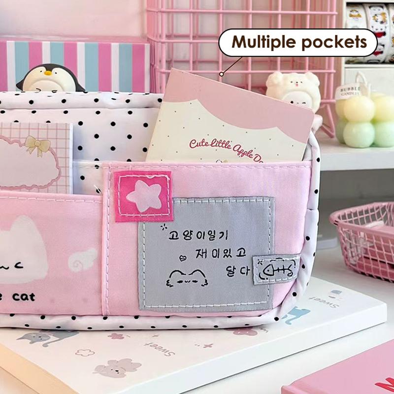 Kreskówkowy Uroczy Kot w Kropki Piórnik Duża Pojemność Wielowarstwowa Torba na Artykuły Szkolne Piórniki Artykuły Szkolne dla Uczniów