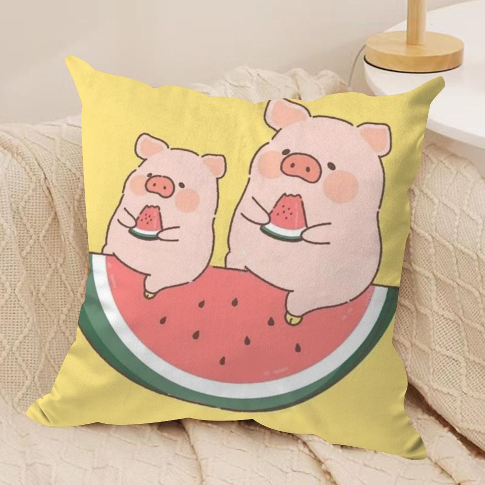 Cartoon L-Lulu Pig Pink Cushion Cover Silky Short Plush Double-Sided Printed Pillow Case for Sofa All Seasons Home Decor Gift