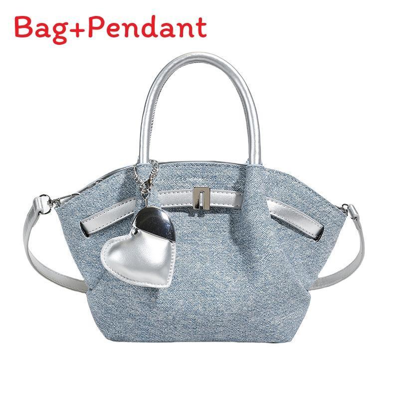 Womens Denim Bucket Bag With Zipper Top And Inner Storage For Office And Day Trips