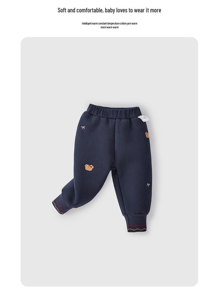 Cozy Windproof Toddler Girls' Winter Leggings - Thick, Thermal, Cuffed Pants for Autumn and Winter
