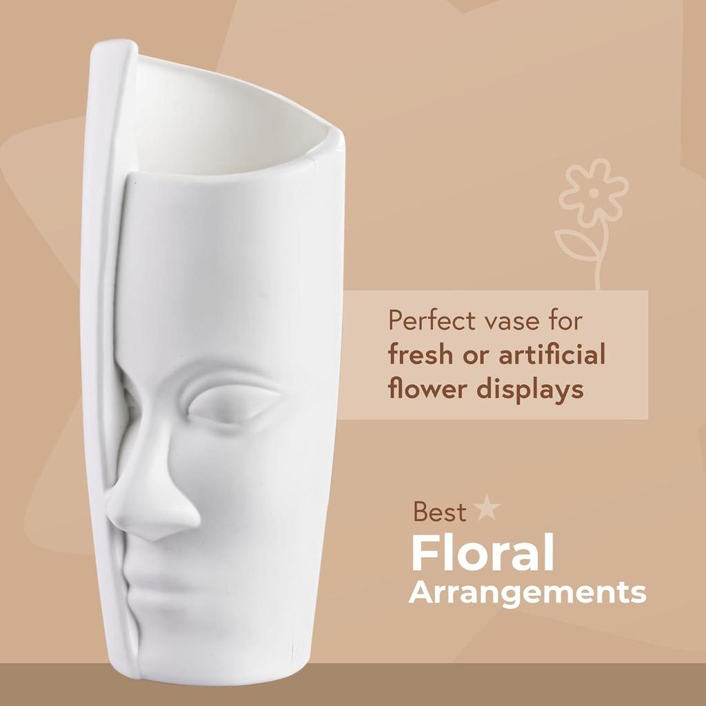 2 Pcs Poly Fiber 12 Inch Aesthetic Flower Vase Long for Living Room and Center Table Bedroom | White Vase for Home Decoration
