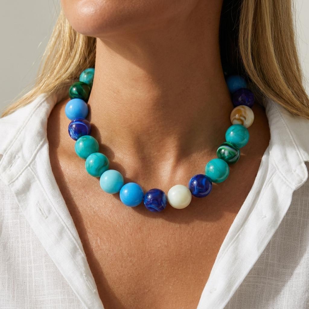 Exaggerated Colorful Chunky Beads Necklaces for Women Men Handmade Round Resin Beaded Chain Choker Statement Charms Jewelry