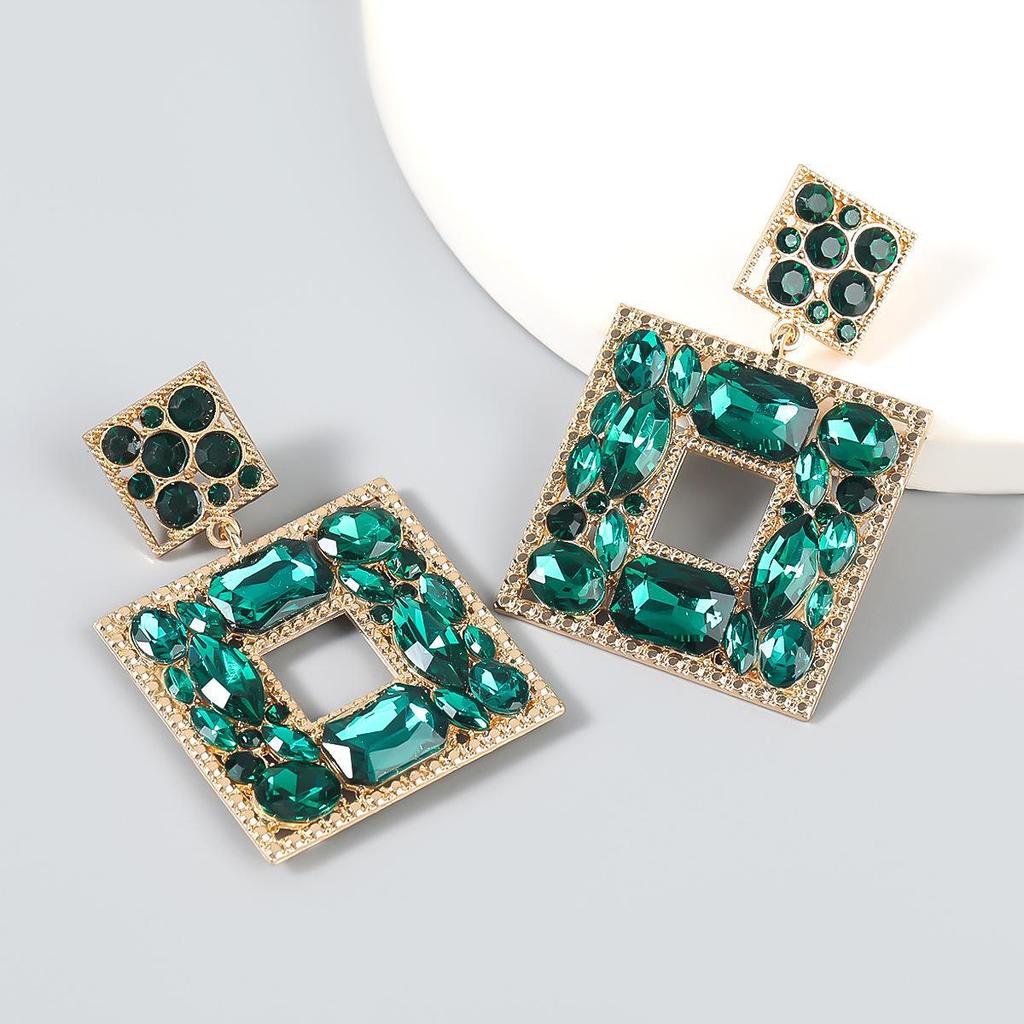 European & American Fashion Multilayer Colored Diamond Square Earrings