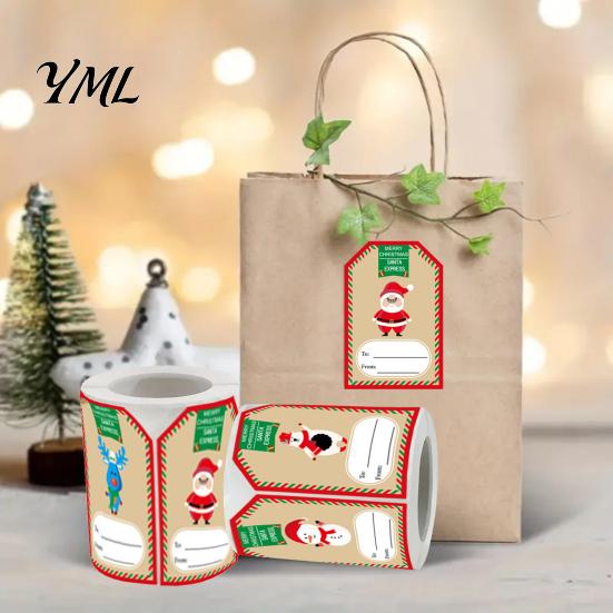 Christmas Tree Snowman Elk Decals 250PCS/Roll Tags, Self Adhesive Labels with Writing Surface, Holiday Decorative Stickers Seasonal Packaging