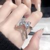 Premium Sense Row Diamond Petal Opening Ring Full Diamond Shiny Exquisite Zircon Light Luxury Personality Ring Woman