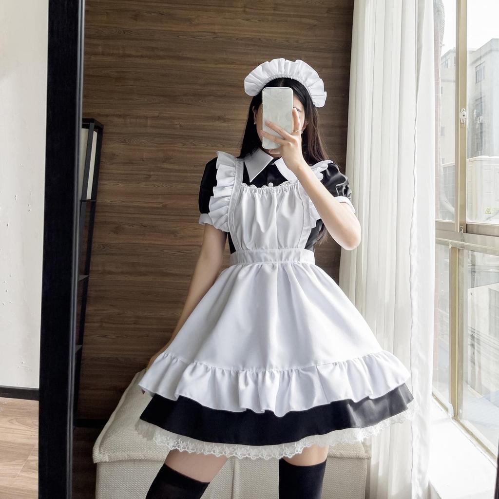 Anime Character Cosplay Maid Attire Cosplay Restaurant Work Uniform Long Dress Black and White Maid Attire Party Party