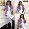 African Women's Twisted Roman Print Casual Suit with Hot Drilling Design