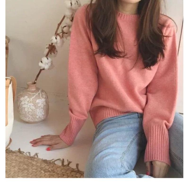 Cherry Red Raccoon Fleece Sweater Women's Autumn and Winter Loose Lazy Style Retro Pullover with Knitted Bottoming Shirt