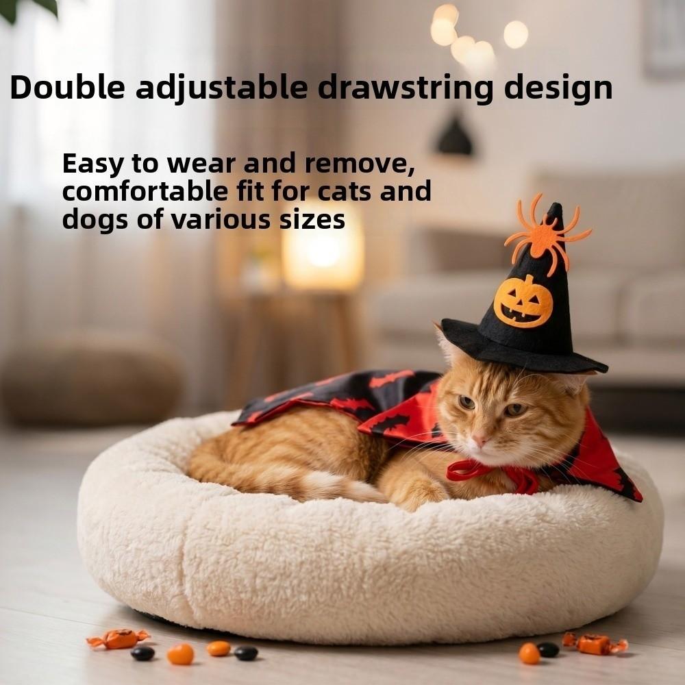 Adjustable Cat Wizard Cape Outfit Dark Style Dog Cat Bat Cape All-Season Wear