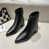 2024 New Korean Solid Pointed Short Boots with Thick Heels and Back Zipper for Tall and Slim Mid Heel Short Boots for Women