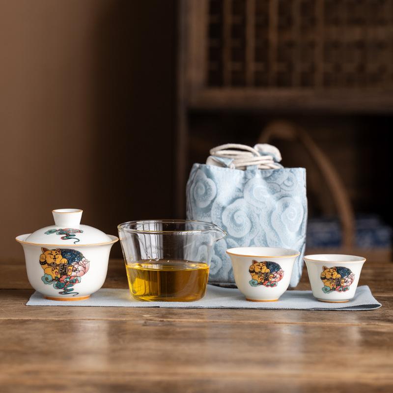 

Тканевая сумка легкая роскошная портативная крышка чаша одна кастрюля две чашки кунг-фу дорожный чайный набор высококлассный памятный бизнес сувенир подарок