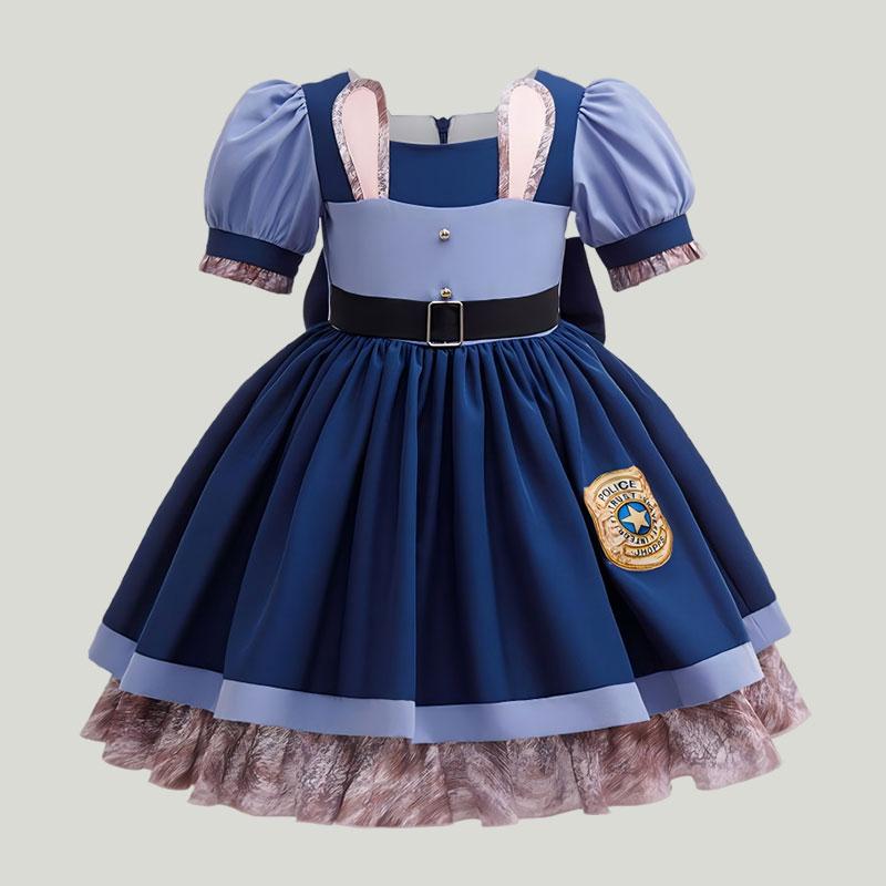 Cute Bunny Judy Costume for Girl Zootopia Role Playing Rabbit Officer Hopps Clothing Halloween Carnival Animal Disguise 2-10 Yrs