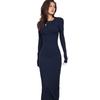 2026 solid color round neck long-sleeved dress slim-fitting hip-wrapping and thin long dress women