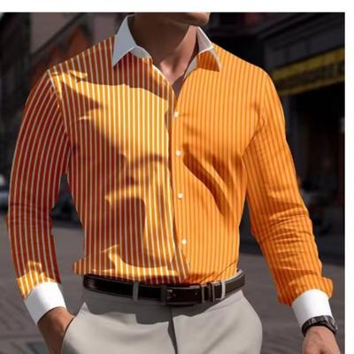 Camicia Casual a Maniche Lunghe a Righe Verdi e Bianche da Uomo