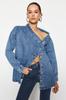 Women's Fashion New Shirt Black Asymmetrical Collar Detailed Denim Shirt