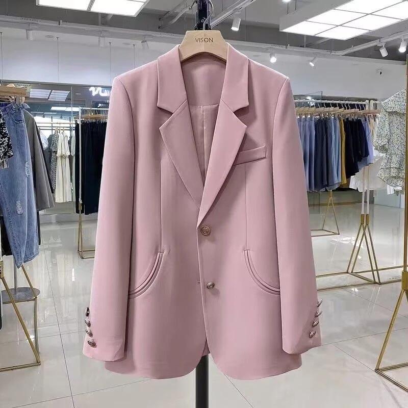 

Blazer Suit for Women Winter Casual Long Sleeve Button Cardigan Slim Fit Solid Color Professional Denim Suit Jacket S рожевий