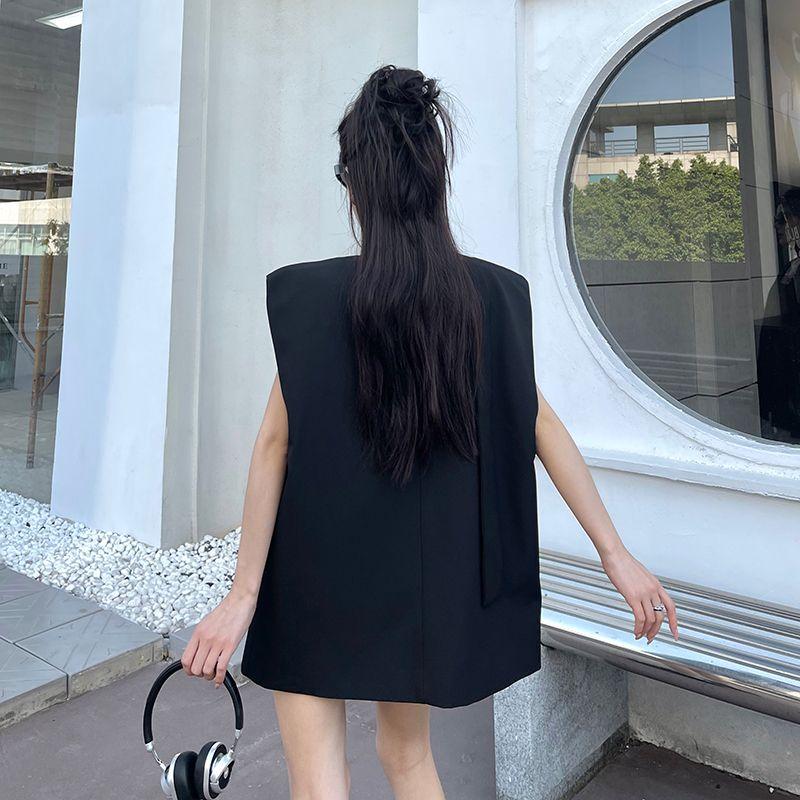Simple Tailored Waistcoat Vest for Women Elegant Sleeveless Top Casual Lazy Style Fashion Versatile