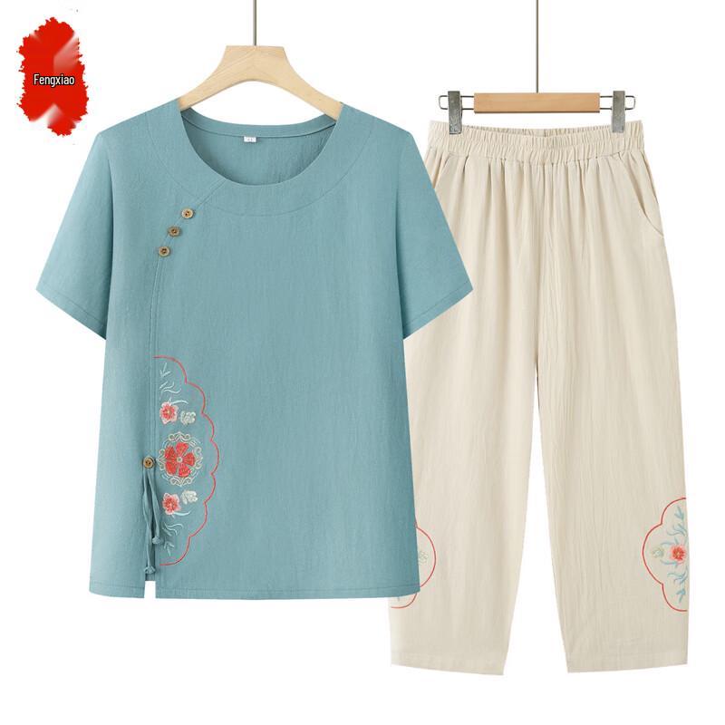Elderly Women s Chinese Style Summer Two-Piece Set 3XL