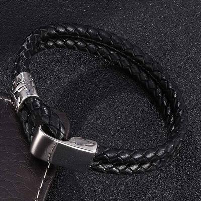 Nouveau Bracelet Tendance Homme Véritable Tressé Double Couche Cuir Bracelets Charme Fête d'Anniversaire Mode Bracelet Bijoux Cadeau