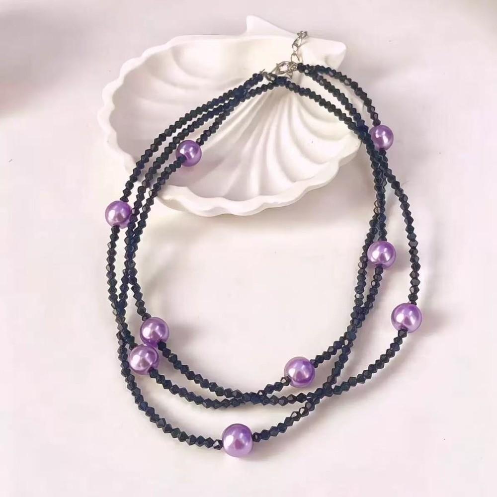Beaded Design Multi Layered Necklace Layered Necklace Purple Crystal Necklace  Daily Use фиолетовый