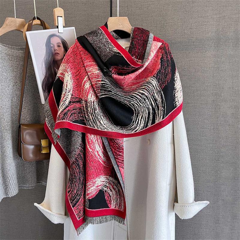 

Autumn Winter Scarf Women Pashmina Shawls Wraps Cashmere Blanket Warm Thick Stoles for Lady Outdoor Bufanda New Print 65X190 cm