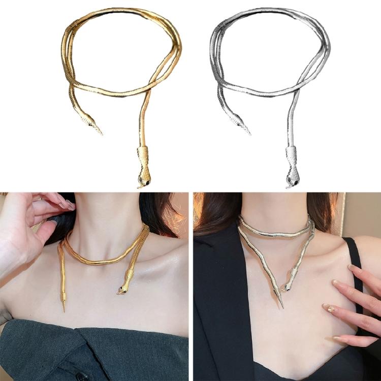 Fashionable Gold/Silver Snake Necklace Versatile Snake Necklace Neck Chain With Two Wearing Options For Chic Outfits
