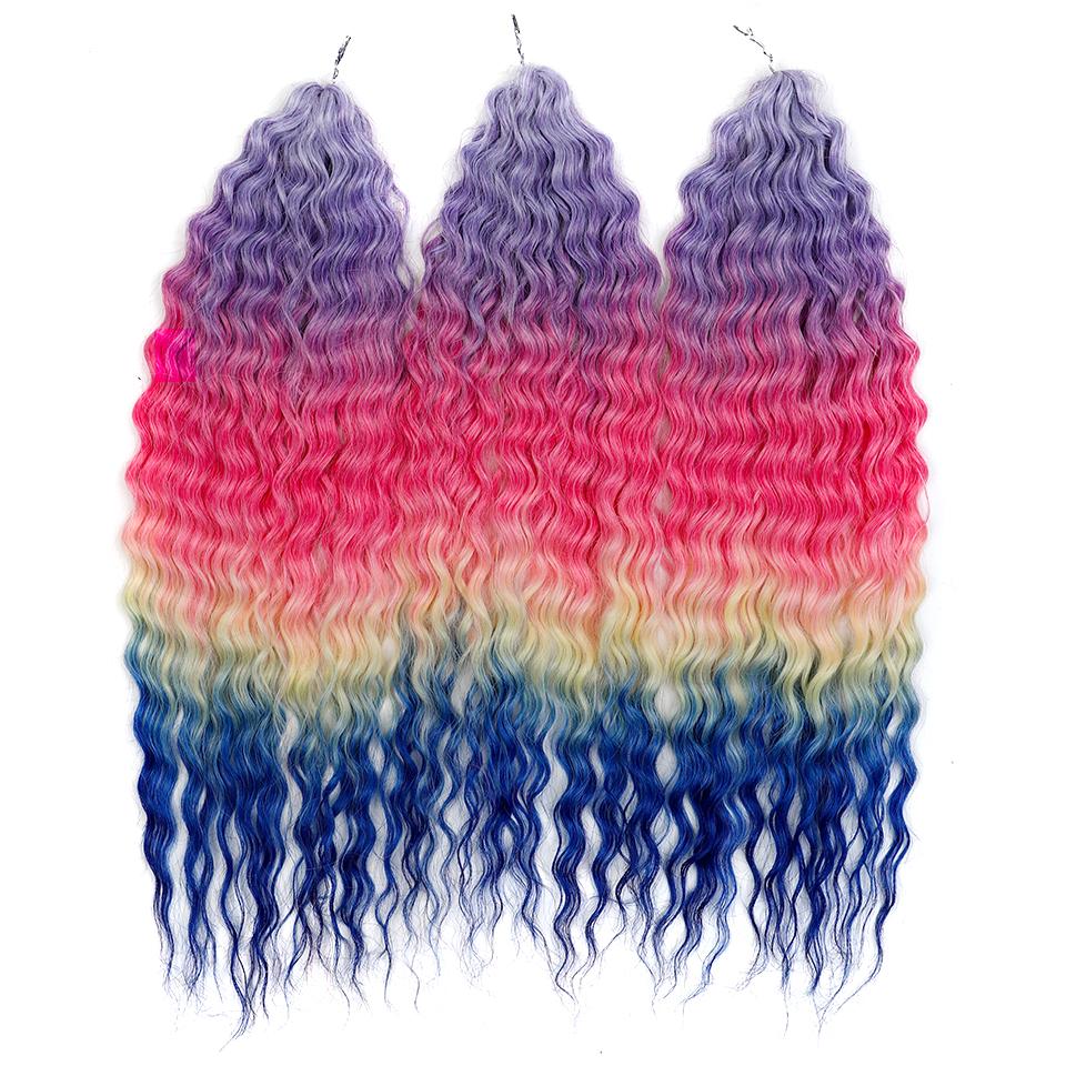 FREEDOM Synthetic Curly Hair 24 Inch Water Wave Twist Crochet Braid Hair Ombre Pink Ginger Deep Wave Braiding Hair Extension