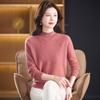 Autumn/Winter 100% Pure Wool Sweater for Mature Women - Knitted Base Layer with Stylish Embroidered Half-High Neck
