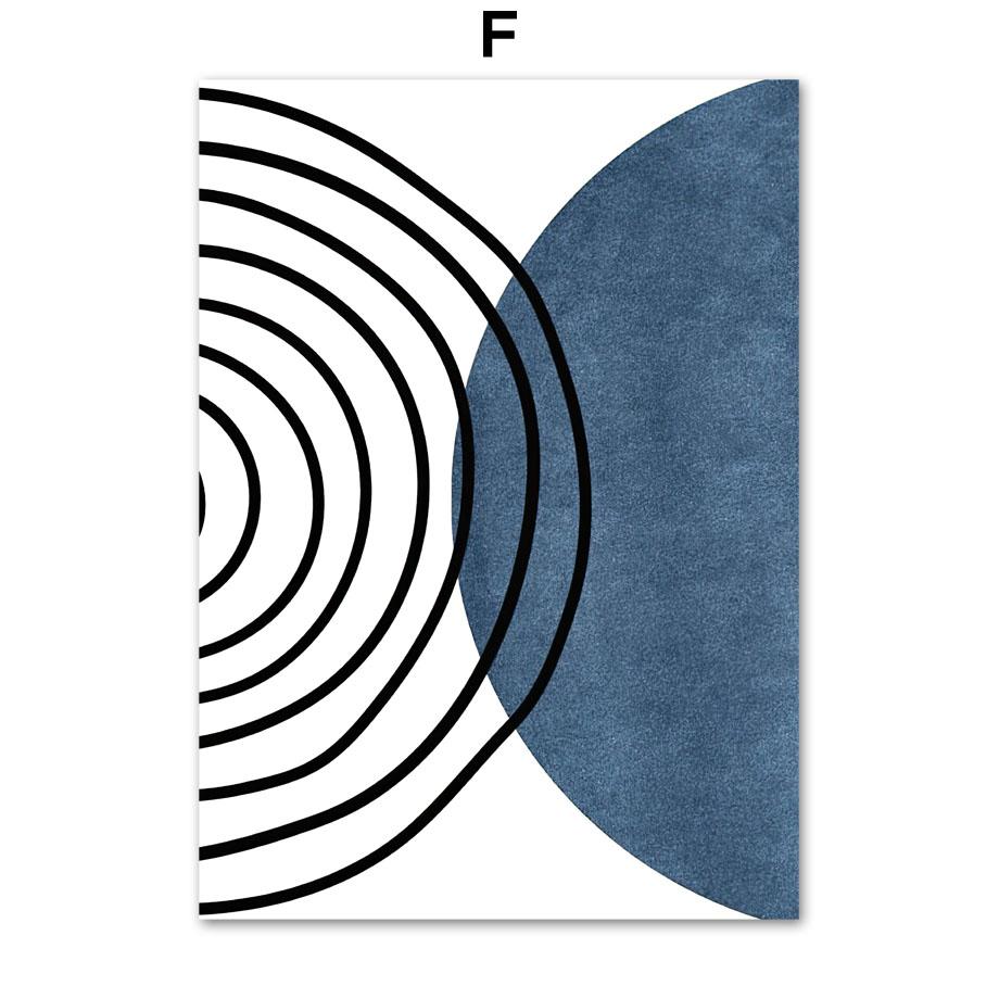 Boho blaue abstrakte Poster und Drucke moderne Mitte des Jahrhunderts Geometrie Linie Wandkunst Monstera Blatt Leinwand Malerei Innenraum Dekor