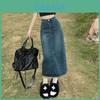 Denim Skirt High Waist Split A Line With Vintage Wash For Summer Casual Wear