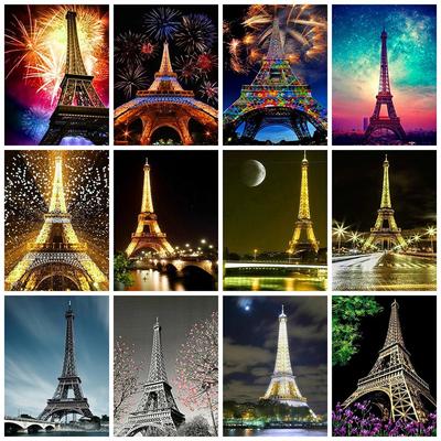 Peinture diamant thème tour Eiffel, broderie complète 5D, images rondes et carrées, strass, Kit artisanal de mosaïque de paysage