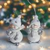 Cute Snowman Statue Gifts 2Pcs Christmas Figurine, Tabletop Decor, Resin Snow with Winter Atmosphere Table Decor Knit Hat Scarf for Home Mantel Window