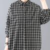 Shirt for Women Summer Oversize Cotton Loose Blouse Casual Long Sleeve Plaid Soft Loose Shirt Top