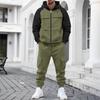 Men Color Block Zip Up Hoodie Cargo Pants 2 Piece Tracksuit Casual Sports Outfit Hooded Jacket Multi‑Pocket Jogger Trousers Set