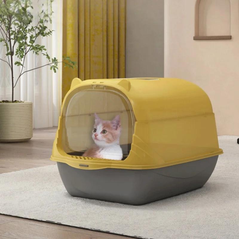 Large Pet Cat Toilet Totally Enclosed Cat Litter Box Detachable Litter Pan Anti-Splash Dog Toilet Pet Bedpans with Litter Scoop