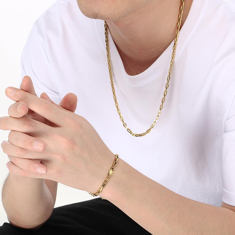 Necklace, Minimalist High-end 18k Interlocking Lip Chain Titanium Steel Men's Bracelet