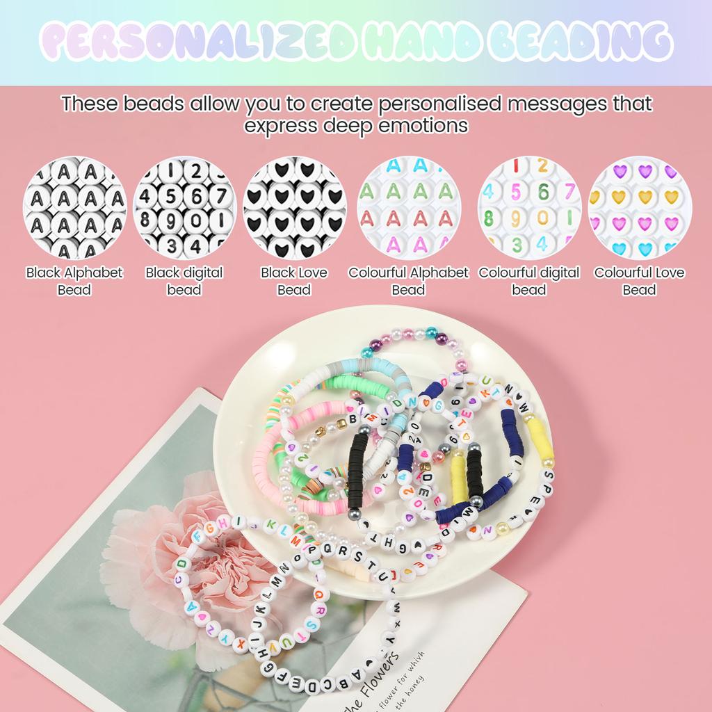 2800Pcs Letter Beads Kit with Bead Strings A-Z Alphabet Beads Round Number Beads Heart Beads Friendship Bracelet Making Beads
