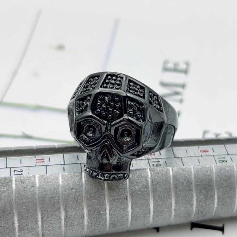 

Black Titanium Steel Skull Ring for Men Gothic Soccer Pattern Statement Zircon Biker Punk Style Daily Wear Gifting Mens Rings 10