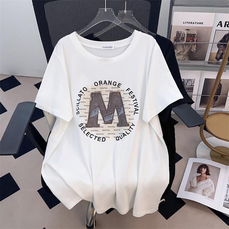 

Women s Plus Size Mid-Length Loose Fit Short-Sleeve Round Neck T-Shirt (200/300/350 Jin) 4XL білий