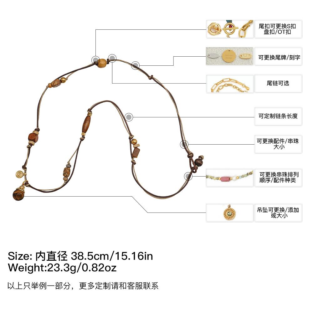 Original design retro light luxury natural hand-woven Tibetan necklace beaded tiger's eye stone pendant long sweater chain