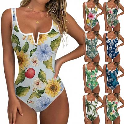 Women's Color-Blocked One-Piece Swimsuit With A Sexy V-neck