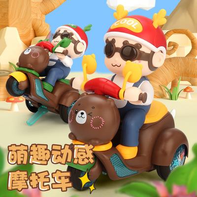 Electric Dancing Cute Dynamic Motorcycle Music Light Bear Stunt Tricycle Children's Toys