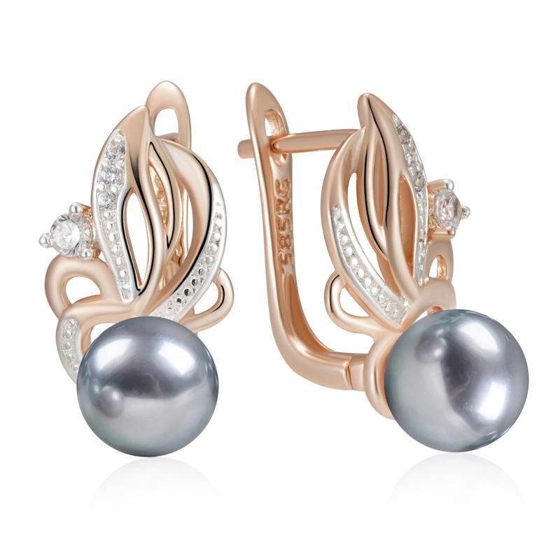 

Серьги-капли с цветком из натурального циркона и серым жемчугом для женщин, цвет розового золота, микс, бохо, этнические, свадебные украшения